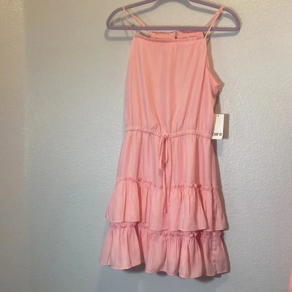 BAR III Women's Soft Pink Starfish Square-Neck Strappy Tie-Waist Mini Dress SZ M - Picture 3 of 8